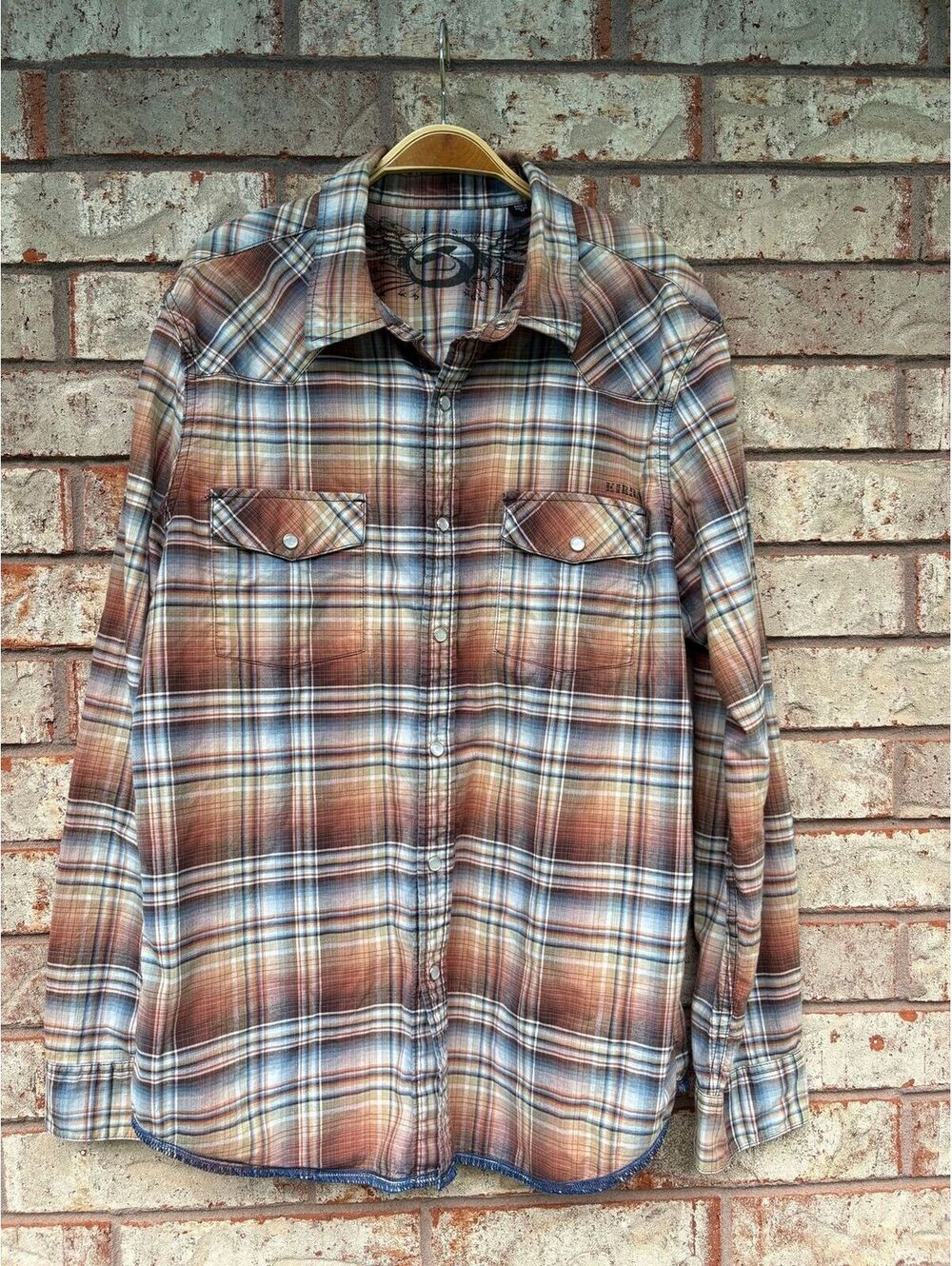 Kirra Mens Brown Plaid Long Sleeve Western Pearl Snap Shirt Size M